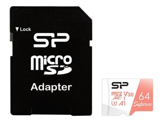 Silicon Power Superior - Flashminnekort (Microsdxc Til Sd-Adapter Inkludert) - 64 Gb - A1 / Video Class V30 / Uhs-I U3 / Class10 - Microsdxc Uhs-I