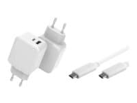 Coreparts - Strømadapter - 30 Watt - 3 A - Pd, Quick Charge 3.0 - 2 Utgangskontakter (Usb, 24 Pin Usb-C) - På Kabel: Usb-C - Hvit - Med Usb-C-Kabel (1M)