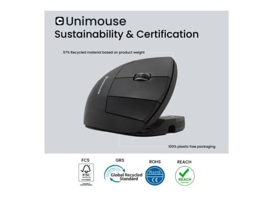 Contour Unimouse - Vertikal Mus - Ergonomisk - Høyrehendt - 7 Knapper - Kablet - Usb