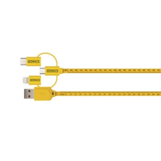 Schwaiger - Usb-Kabel - Usb Hann Til Micro-Usb Type B, Lightning, 24 Pin Usb-C Hann - 1.2 M - Svart, Gul - Flat