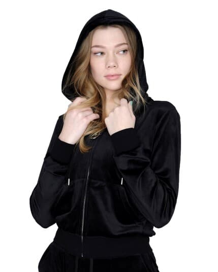 Juicy Couture Robertson Classic Velour Zip Hoodie W Black (L L)