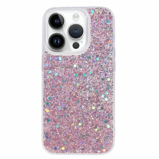 iPhone 15 Pro Deksel Glitterpaljetter Rosa