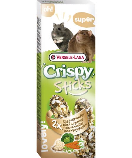 Versele-Laga Sticks Hamsters-Rats Rice & Vegetables, Matbit, 110 G, Guinea Gris, Hamster, Mus, Vitamin D3, Vitamin E, Cereals (1.5%, Roasted Rice), Seeds, Honey, Various Sugars, Vegetables (1.4%  Carrots, Cabbage,..., Boks