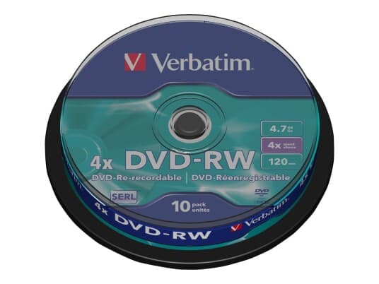 Verbatim Datalifeplus - 10 X Dvd-Rw - 4.7 Gb 4X - Matt Sølv - Spindel