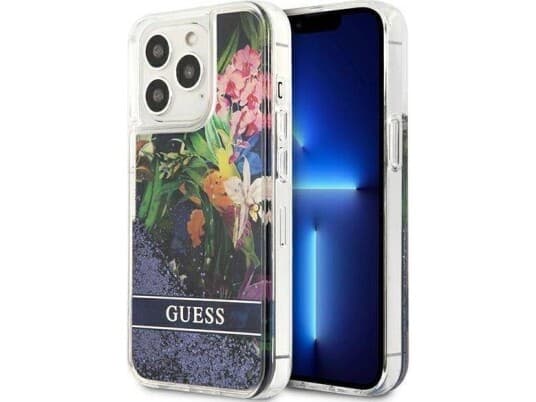 Originalt Apple Frontpaneldeksel Guess Guhcp13llflsb For Iphone 13 Pro (Glitter Flower / Blue)