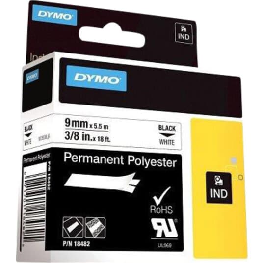 Dymo Rhino - Polyester - Svart På Hvitt - Rull (0,9 Cm X 5,5 M) 1 Kassett(Er) Permanent Tape - For Rhino 4200, 6000, 6000 Hard Case Kit