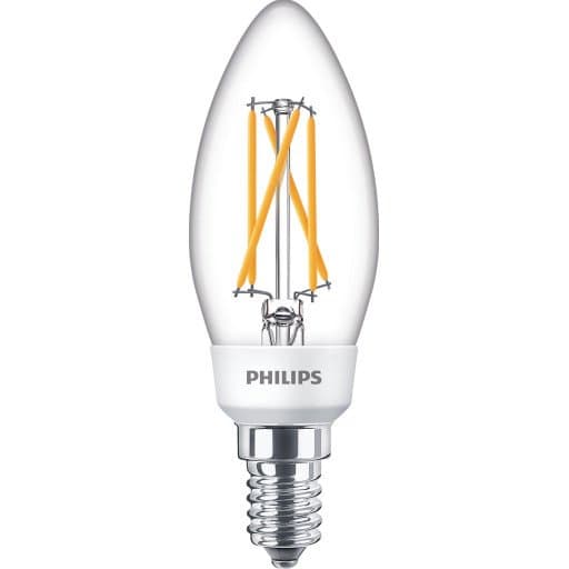 Philips Sceneswitch - Led-Lyspære - Form: Pære - E14 - 5 W (Ekvivalent 40 W) - Klasse F - Varmhvitt/Flammelys - 2200/2500/2700 K