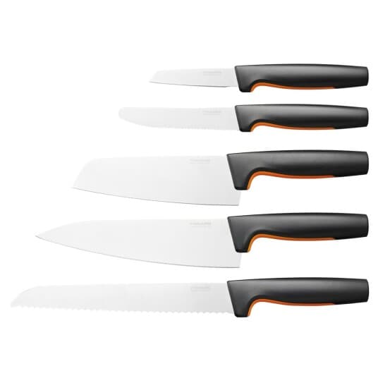 Fiskars 1057558, Kniv sett, Rustfritt stål, Rustfritt stål, Sort, Ergonomisk, Mykt grep, Finland