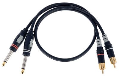 Sommer Cable Hba-62C2-0060 Jack / Phono Audio Tilslutningskabel [2X Jackstik 6.3 Mm (Mono) - 2X Cinch-Stik] 0.60 M Sort