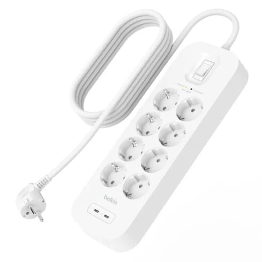 Belkin Connect - Overspenningsavleder - Med 2 Usb-C-Porter - Utgangskontakter: 8 - 2 M Kabel