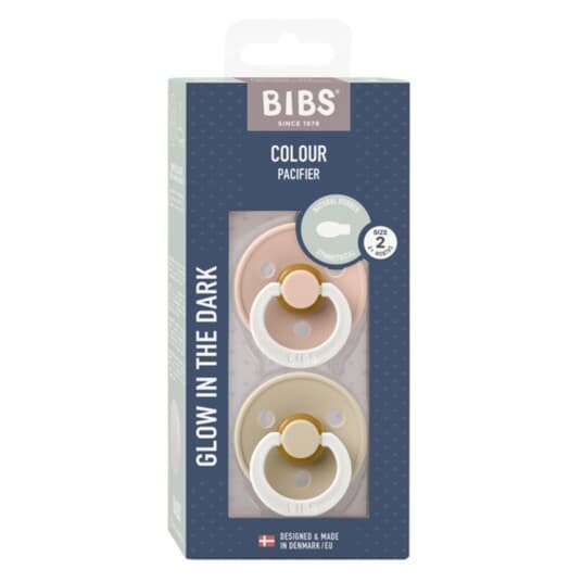 BIBS® Nattsmokk Colour Symmetrisk smokk Blush & Vanilje Night Glow 6-18 måneder 2 stk.