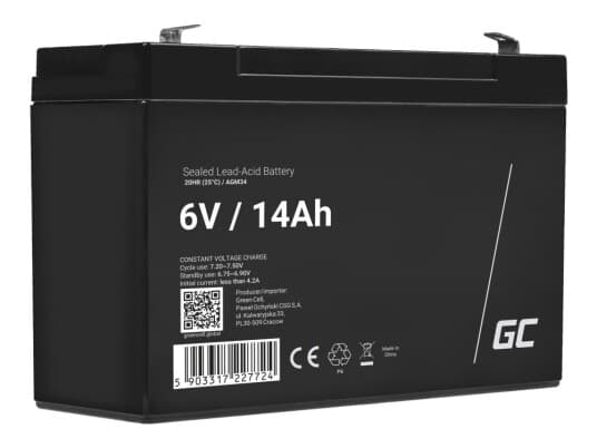 Green Cell Agm34 Ups Batteriforseglet Blysyre (Vrla) 6V 14Ah (Agm34)