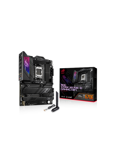 Asus Rog Strix X670e-E Gaming Wifi - Hovedkort - Atx - Socket Am5 - Amd X670 Chipset - Usb-C 3.2 Gen 2X2, Usb 3.2 Gen 1, Usb-C 3.2 Gen2, Usb 3.2 Gen 2 - 2.5 Gigabit Lan, Wi-Fi 6, Bluetooth - Innbygd Grafikk (Cpu Kreves) - Hd-Lyd (8-Kanalers)