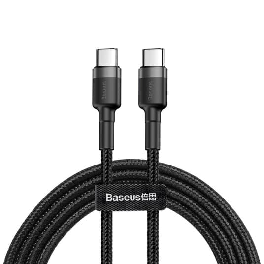 Baseus Cafule - Usb-Kabel - 24 Pin Usb-C (Hann) Til 24 Pin Usb-C (Hann) - Usb 2.0 - 20 V - 3 A - 2 M - Usb Power Delivery (60W), Støtte For Power Delivery 2,0 - Gråsvart