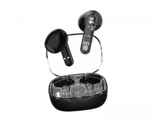 Streetz T150 On Ear Headset Bluetooth® Stereo Sort, Transparent Headset, Ladeetui, Lydstyrkeregulering, Touch-Styring