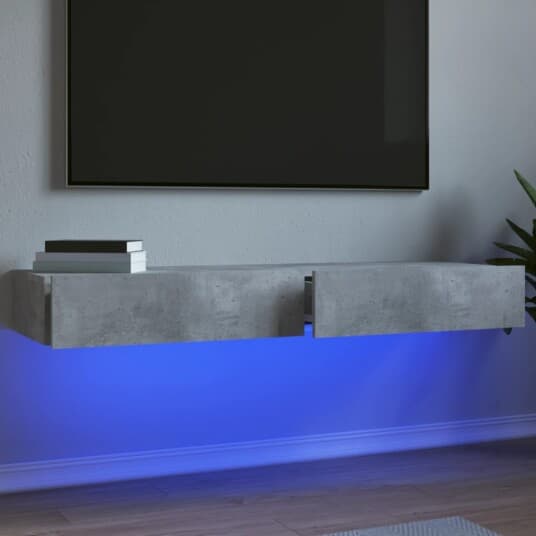 TV-benker med LED-lys 2 stk betonggrå 60x35x15,5 cm‑