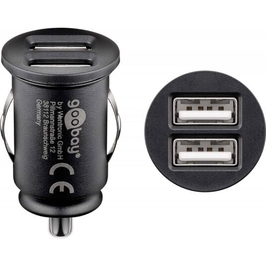 Goobay - Bilstrømadapter - 2.1 A - 2 Utgangskontakter (Usb) - Svart