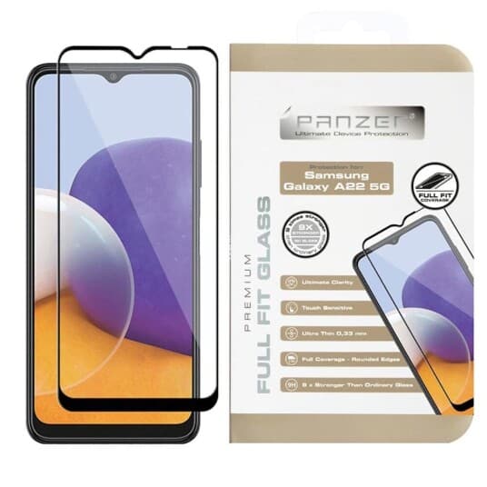 Panzer Premium Full-Fit - Skjermbeskyttelse For Mobiltelefon - Glass - Rammefarge Svart - For Samsung Galaxy A22 5G