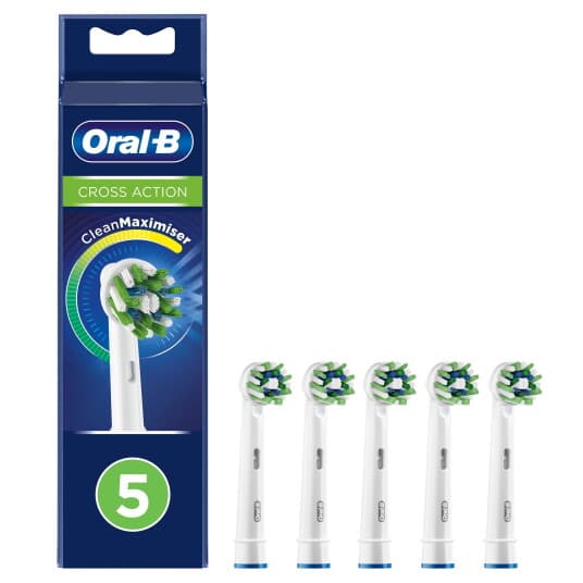 Oral-B Crossaction Cleanmaximiser - Utskiftningsbørstehode - For Tannbørste - Hvit (En Pakke 5) - For Pro 2000, 2500, 4000, 4500, 600, 650, 700, 7000