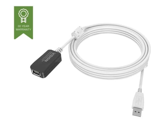 Vision Techconnect - Usb-Forlengelseskabel - Usb (Hunn) Til Usb (Hann) - Usb 2.0 - 5 M - Aktiv - Hvit