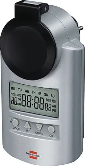 Brennenstuhl digitaltimer, jordad, 12/24h, IP44, 240V/16A/3680W, silv