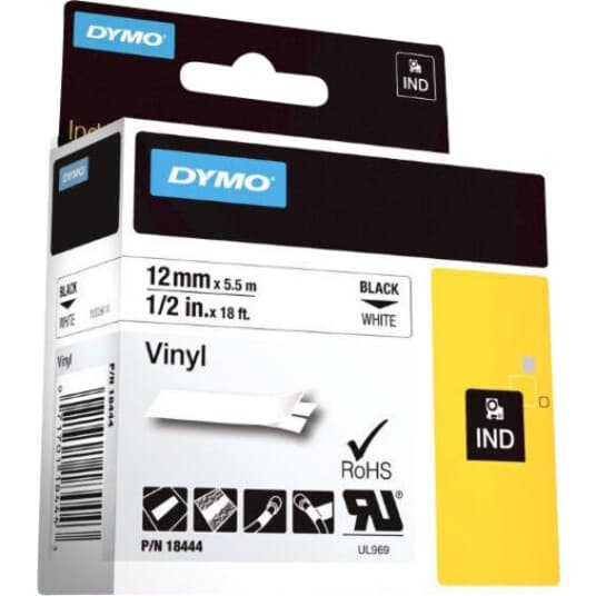 Dymo - Vinyl - Hvit - Rull (1,2 Cm X 5,5 M) 1 Rull(Er) Merkelapper - For Rhino 4200, 6000, 6000 Hard Case Kit  Rhinopro 5000, 5000 Hard Case Kit