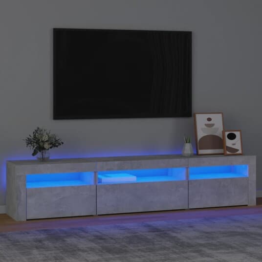 TV-benk med LED-lys betonggrå 195x35x40 cm