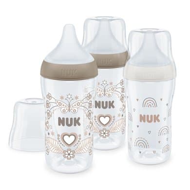 NUK Perfect Match-flaskesett med 3 flasker med temperatur Control 260 ml fra 3 måneder i hvitt og beige