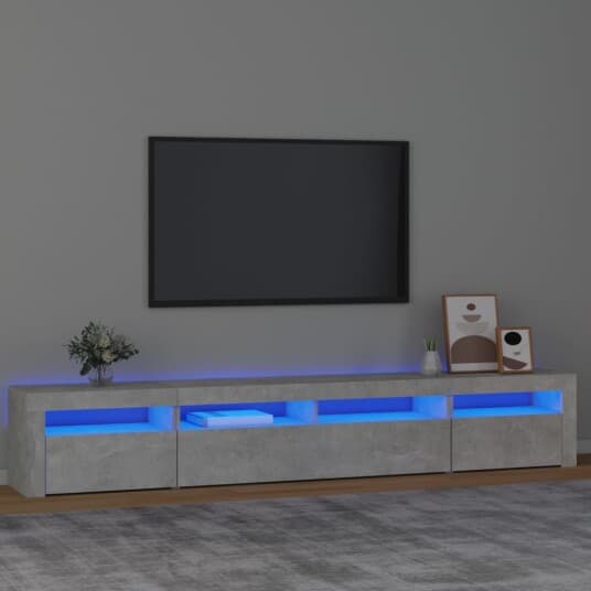 TV-benk med LED-lys betonggrå 240x35x40 cm