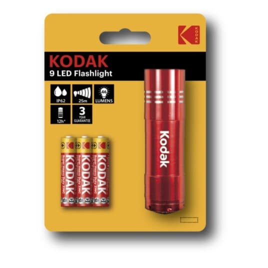 Kodak 9 Led, Lommelykt, Rød, Aluminium, Ip62, -10 - 60 °C, Led