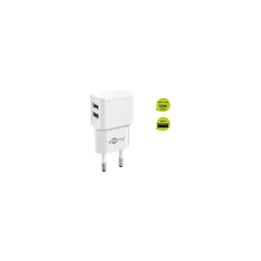 Goobay Dual USB charger 2.4 A, white - with 2 USB ports, slim design