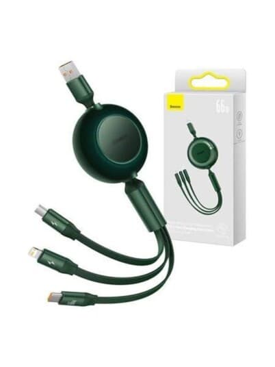 Baseus Bright Mirror 2 Retractable 3-In-1 Cable Cable Usb Type A - Micro Usb + Lightning + Usb Type C 66W 1.1M Green (Camj010106)