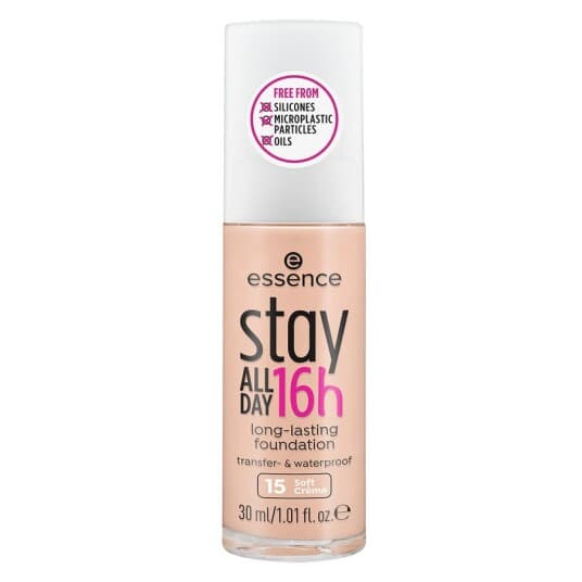 Essence Stay All Day Long-Lasting Foundation, Flaske, Krem, Beige, Soft Creme, Lys, Utjevning