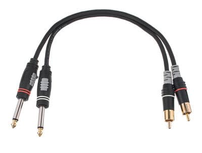 Sommer Cable Hba-62C2-0030 Jack / Phono Audio Tilslutningskabel [2X Jackstik 6.3 Mm (Mono) - 2X Cinch-Stik] 0.30 M Sort