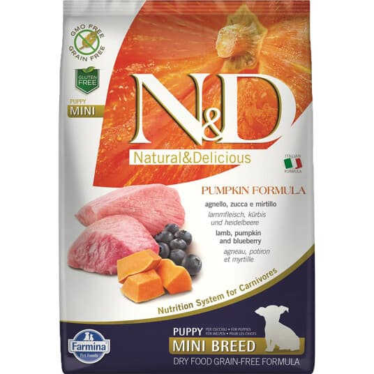 Farmina Pet Food N&D Pumpkin, Valp, Mini (5 - 10Kg), Blåbær, Lam, Gresskar, 7 Kg