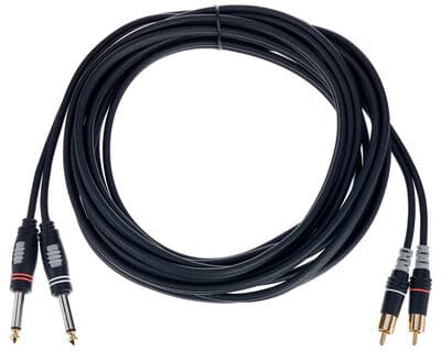 Sommer Cable Hba-62C2-0600 Jack / Phono Audio Tilslutningskabel [2X Jackstik 6.3 Mm (Mono) - 2X Cinch-Stik] 6.00 M Sort