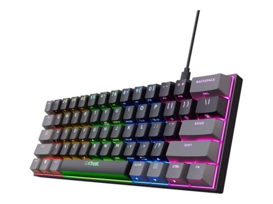 Trust Gxt 867 Acira - Tastatur - Mekanisk Rgb-Belysning - 60% - Mini - Bakgrunnsbelyst - Usb - Qwerty - Nordisk - Svart - Løsvekt - Boks