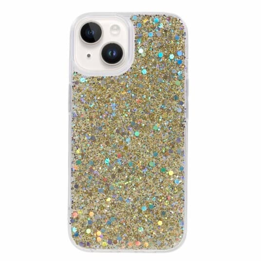 iPhone 15 Deksel Glitterpaljetter Gull