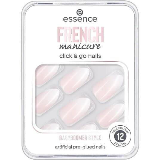 Essence French Manicure Click & Go Nails, Fingernegler, Rosa, Hvit, Monokromatisk, 12 Stykker, Boks