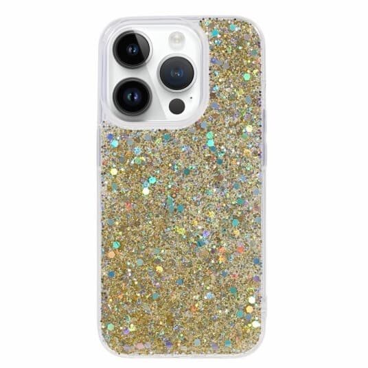 iPhone 15 Pro Deksel Glitterpaljetter Gull