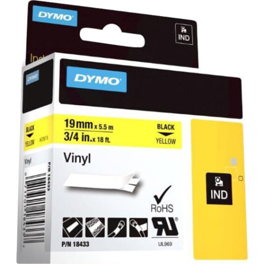 Dymo - Selv-Adhesiv - Svart På Gult - Roll (1.9 Cm X 5.5 M) 1 Rull(Er) Vinyl - For Rhino 4200, 6000, 6000 Hard Case Kit  Rhinopro 5000