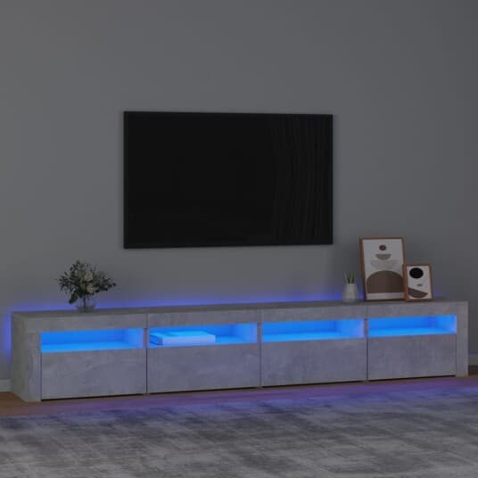 TV-benk med LED-lys betonggrå 240x35x40 cm