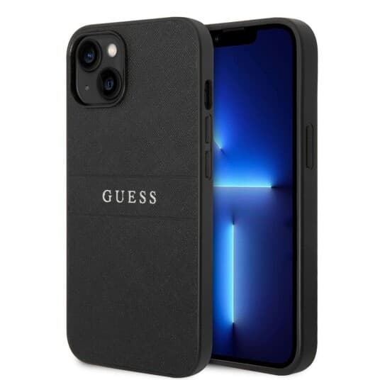 Originalt Frontpaneldeksel Guess Guhcp14mpsasbbk For Iphone 14 Plus (Saffiano Med Metalllogo/Svart)