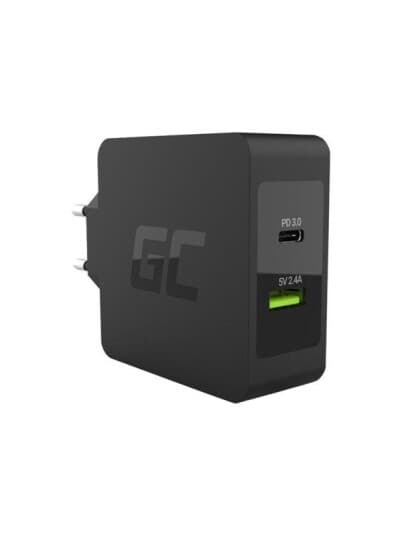 Green Cell - Strømadapter - 45 Watt - 2 Utgangskontakter (Usb, 24 Pin Usb-C) - På Kabel: Usb-C - Svart