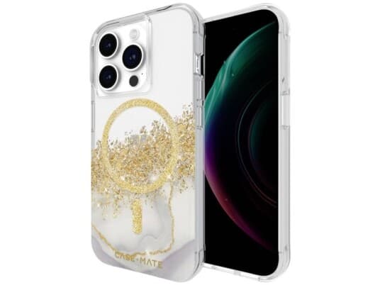 Case-Mate Karat Marble Magsafe Mobiltelefon Backcover Apple Iphone 15 Pro Transparent, Guld, Glimmereffekt Magsafe-Kompatibel