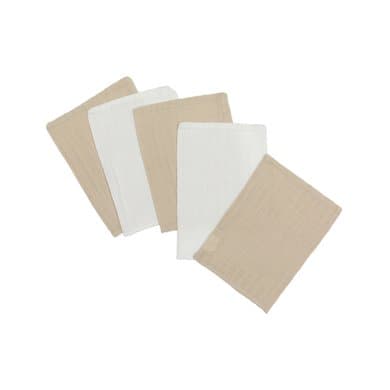 kindgsrad Musslin vaskevotter evasknely 5-pakning beige