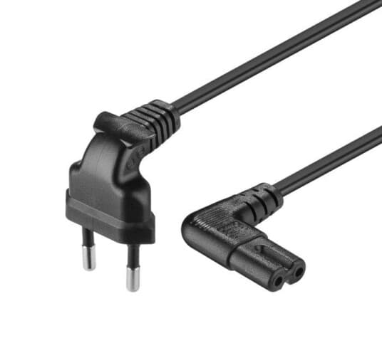 Mains Cable Euro To 2-Pin C7 Angled, 1M, Black Bulk