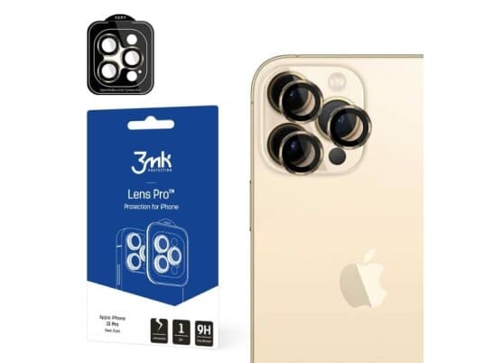 3Mk Kameralinsebeskyttelse Med Lens Protection Pro Monteringsramme Iphone 15 Pro 6,1" Mørkt Gull/Mørkt Gull