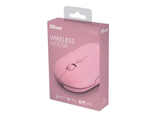 Trust Puck - Mus - Høyre- Og Venstrehåndet - Optisk - 4 Knapper - Trådløs - Bluetooth, 2.4 Ghz - Usb Trådløs Mottaker - Rosa