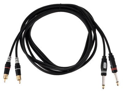 Sommer Cable Hba-62C2-0300 Jack / Phono Audio Tilslutningskabel [2X Jackstik 6.3 Mm (Mono) - 2X Cinch-Stik] 3.00 M Sort